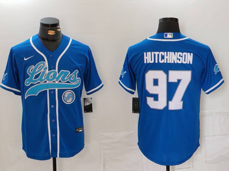 Men Detroit Lions #97 Hutchinson Blue Second generation joint name 2024 Nike Limited NFL Jersey style 8152